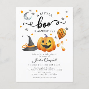 A Little Boo Halloween Pumpkin Fall Baby Shower Postcard