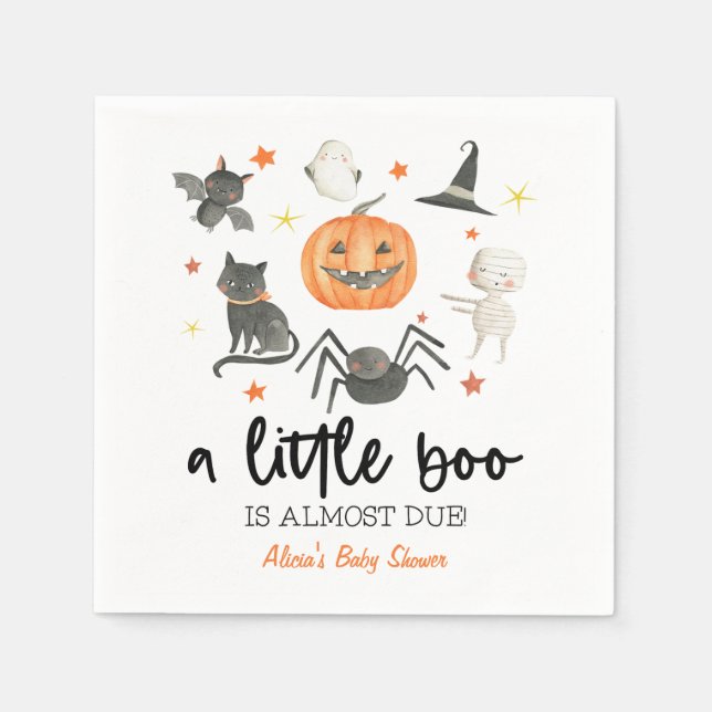 A Little Boo Is Almost Due! Baby Shower Halloween Napkin (Front)