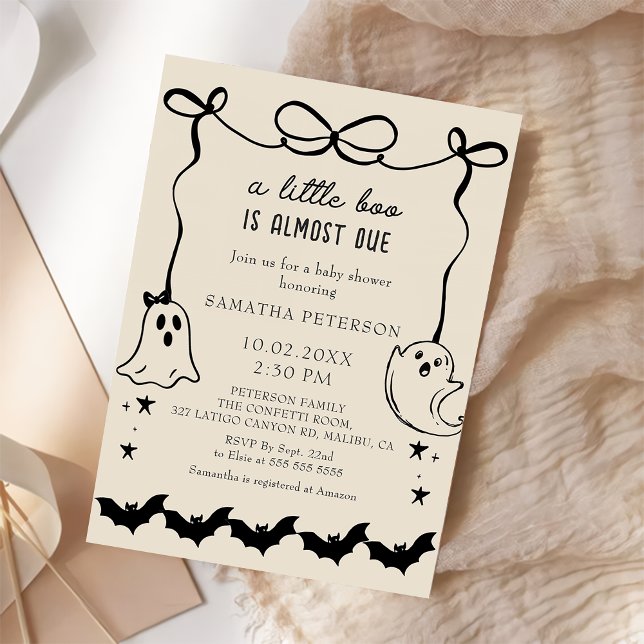 A Little boo is almost due Bow baby shower Invitat Invitation (Creator Uploaded)