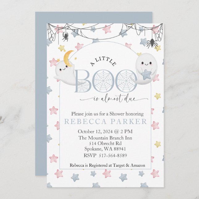 A Little Boo is almost due Boy Baby Shower Invitation (Front/Back)