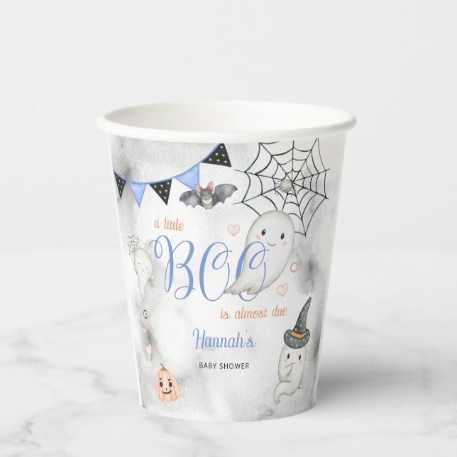 A Little Boo is Almost Due Boy Baby Shower  Paper Cups (Front)