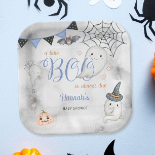 A Little Boo is Almost Due Boy Baby Shower Paper Plate