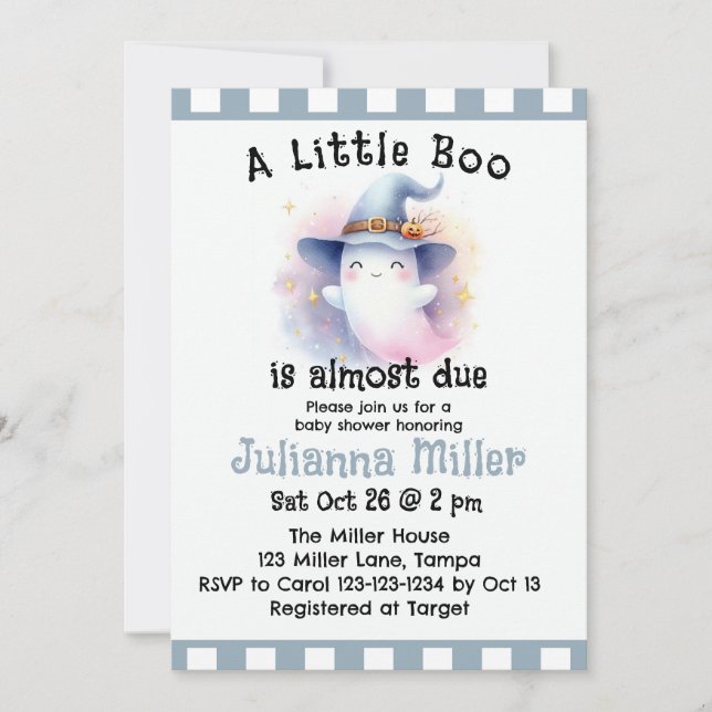 A Little Boo is Almost Due Cute Ghost Baby Shower Holiday Card (Front)
