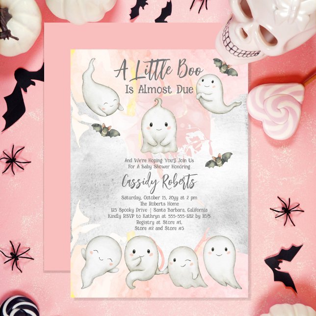A Little Boo Is Almost Due Ghost Girl Baby Shower Invitation (Cute "A Little Boo Is Almost Due" Girl Baby Shower Invitation)