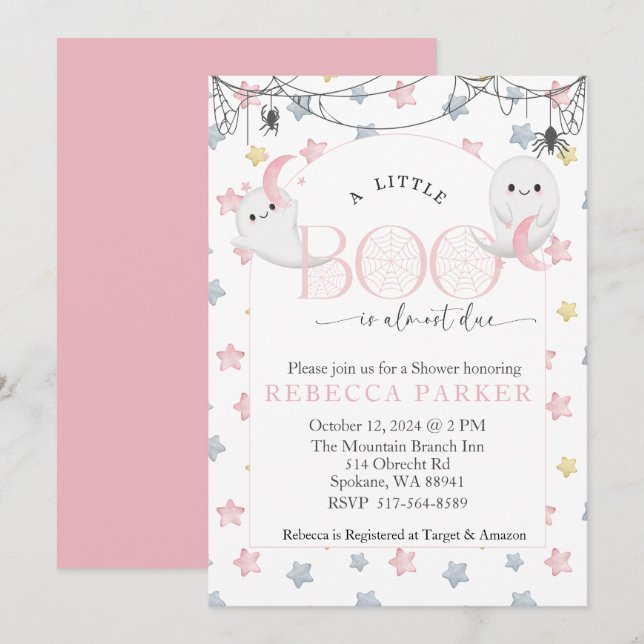 A Little Boo is almost due Girl Baby Shower Invitation (Front/Back)