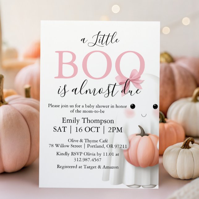 A Little Boo Is Almost Due Girl Baby Shower Pink  Invitation (Creator Uploaded)