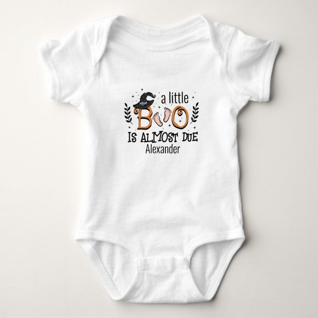 a little boo is almost due Halloween  Baby Bodysuit (Front)