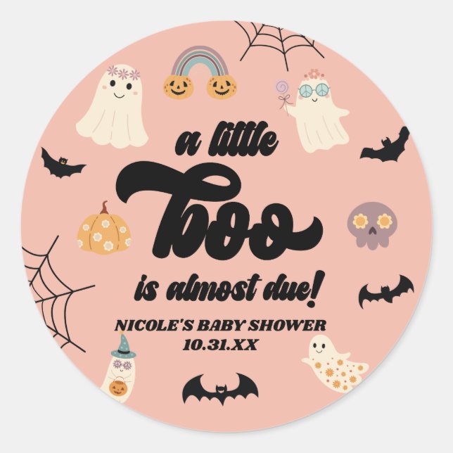 A Little Boo Is Almost Due! Halloween Baby Shower Classic Round Sticker (Front)