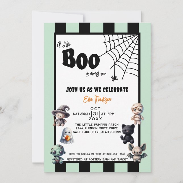 A Little Boo is Almost Due Halloween Baby Shower Invitation (Front)