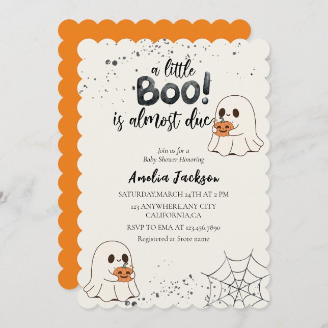 A little boo is almost due Halloween Baby shower  Invitation (Front/Back)