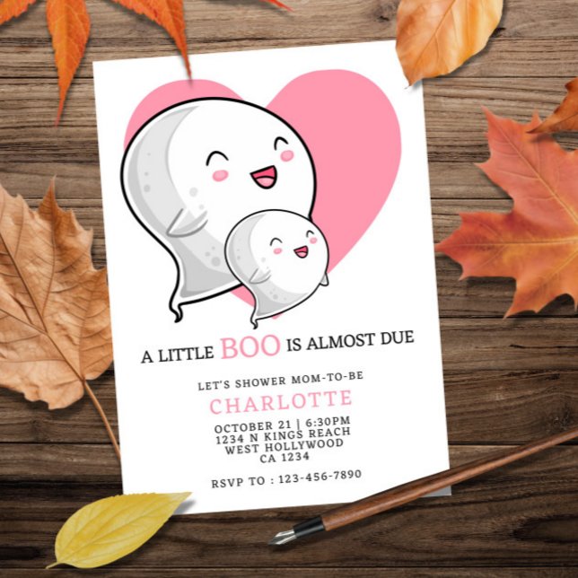 A Little Boo is Almost Due Halloween Baby Shower Invitation (A Little Boo is Almost Due Halloween Baby Shower Invitation from Ricaso. Pink love heart & ghost 
)