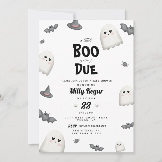 A Little Boo is Almost Due Halloween Baby Shower Invitation (Front)