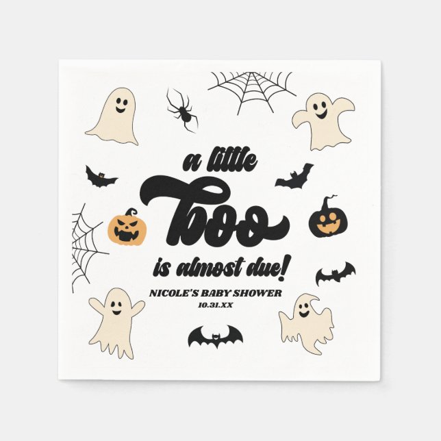 A Little Boo Is Almost Due! Halloween Baby Shower Napkin (Front)