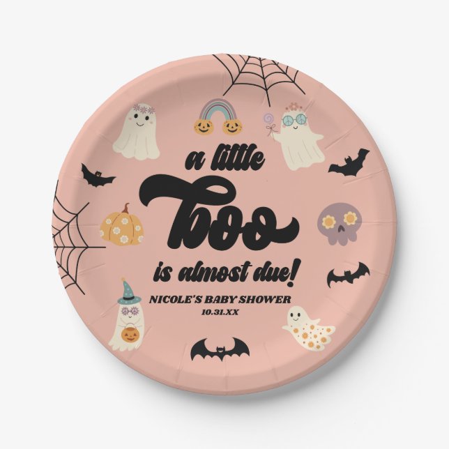 A Little Boo Is Almost Due! Halloween Baby Shower Paper Plate (Front)