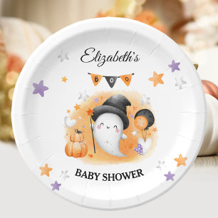A Little Boo is almost due Halloween Baby Shower Paper Plate