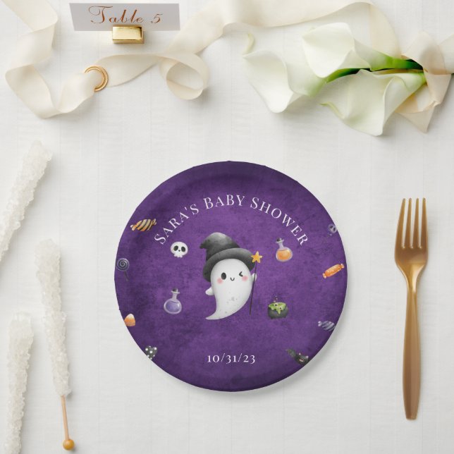 A Little Boo is Almost Due Halloween Baby Shower  Paper Plate (Wedding)