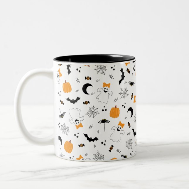 A Little Boo Is Almost Due Halloween Baby Shower Two-Tone Coffee Mug (Left)