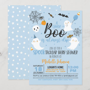 A Little Boo is Almost Due Invitation - Blue