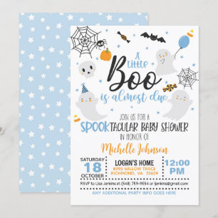 A Little Boo is Almost Due Invitation - Blue/Wh
