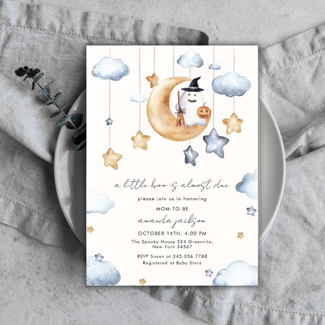A Little Boo Is Almost Due Moon Stars Baby Shower Invitation (A Little Boo Is Almost Due Moon Stars Baby Shower Invitation)