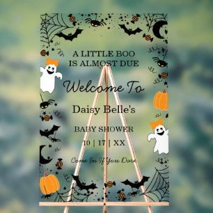 A Little Boo Is Almost Due Orange Girl Baby Shower Acrylic Sign