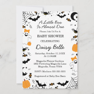 A Little Boo Is Almost Due Orange Girl Baby Shower Invitation