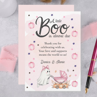 A Little Boo Is Almost Due Pink Baby Shower Thank You Card