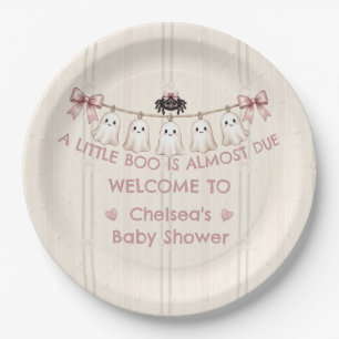 A Little Boo Is Almost Due Pink Bow Ghost  Paper Plate