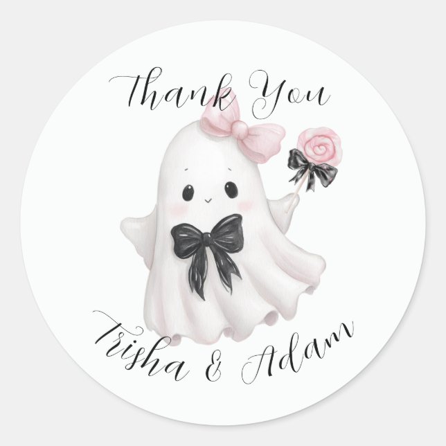A Little Boo Is Almost Due Thank You Classic Round Sticker (Front)