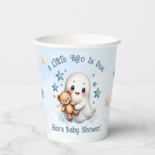 A Little Boo Is Due Adorable Baby Boy Ghost Custom Paper Cups