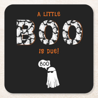A Little Boo is Due Ghost Spooky Baby Shower Square Paper Coaster