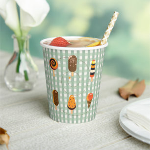 A Little Boo is Due Olive Gingham Ghost Ice Cream Paper Cups