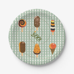 A Little Boo is Due Olive Gingham Ice Cream Cute Paper Plate