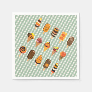 A Little Boo is Due Olive Green Gingham Ice Cream Napkin