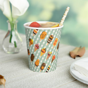 A Little Boo is Due Olive Green Gingham Ice Cream Paper Cups