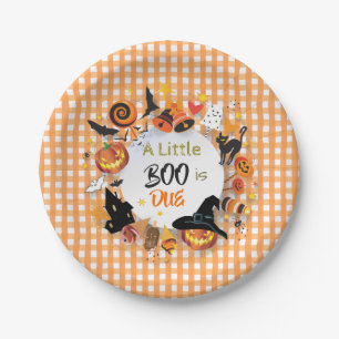 A Little Boo is Due Orange Gingham Halloween Cosy Paper Plate