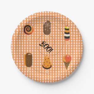 A Little Boo is Due Orange Gingham Ice Cream Cosy Paper Plate