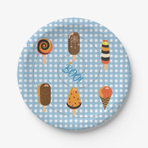 A Little Boo is Due Pale Blue Gingham Ice Cream Paper Plate