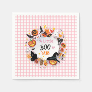 A Little Boo is Due Pale Pink Gingham Halloween Napkin