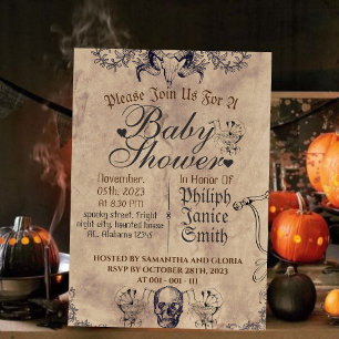 A Little Boo is Due Skull Illustration Baby Shower Invitation