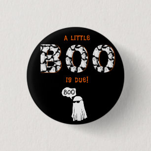 A Little Boo is Due Spooky Ghost Baby Shower Black 3 Cm Round Badge