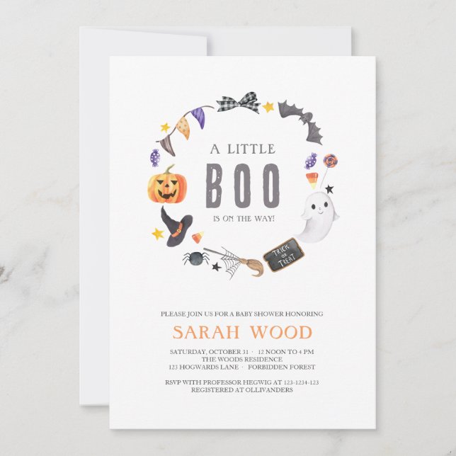 A little BOO is on the way, Halloween Baby Shower Invitation (Front)