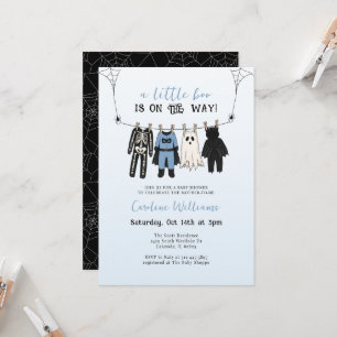 A Little Boo is on the Way Halloween Cute Boy Blue Invitation