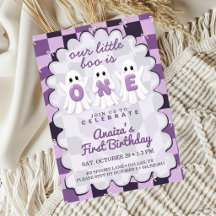 A Little Boo Is One Purple Chequered 1st Birthday