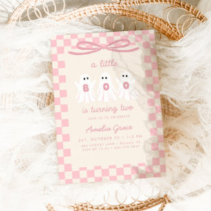 A Little Boo is Turning Two Pink Girl 2nd Birthday Invitation