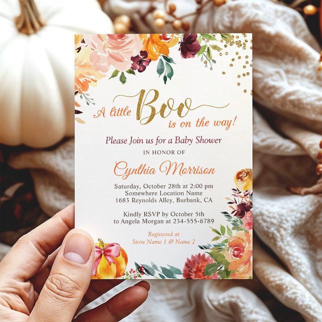 A little Boo On the Way Gold Autumn Baby Shower  Invitation (Creator Uploaded)