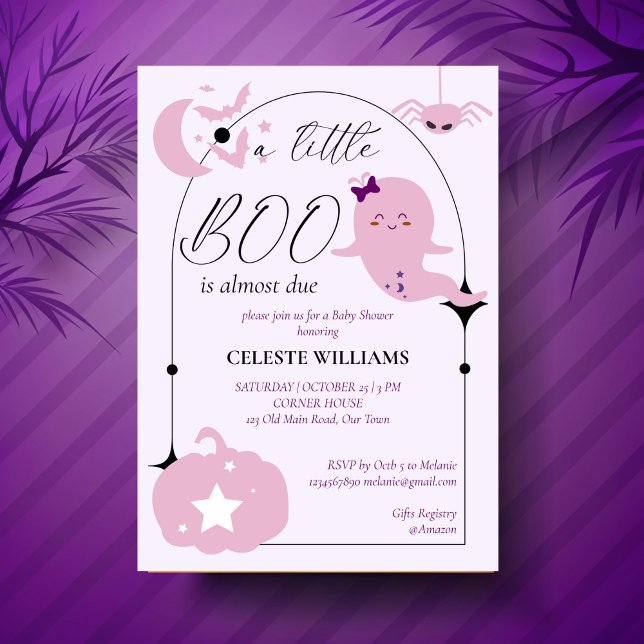 A little boo pastel pink Halloween baby shower Invitation (A little boo cute celestial pastel pink Halloween baby shower Invitation template instant download)