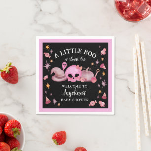 A Little Boo Pink & Black Halloween Baby Shower Napkin