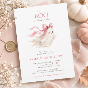 A Little Boo Pink Bow Baby Girl Shower Invitation
