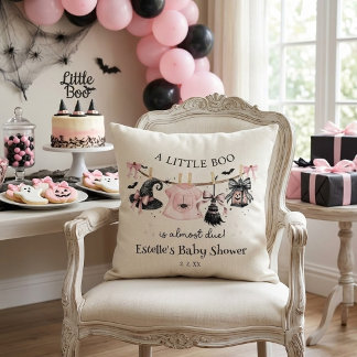 A Little Boo Pink Bow Halloween Baby Shower Cushion
